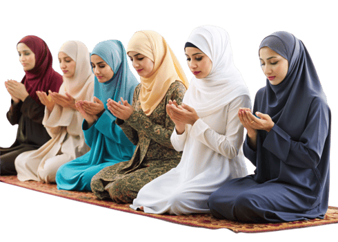 Women in traditional Islamic attire praying unity showing spirituality peace and cultural harmony png