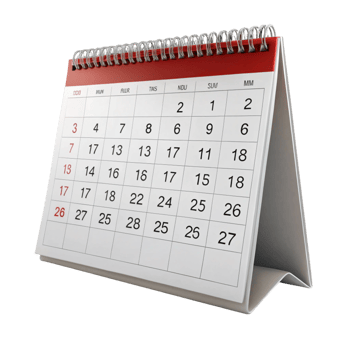 Monthly desk calendar in a minimalistic design, featuring a red and white color scheme and spiral binding, perfect for office and productivity themes png