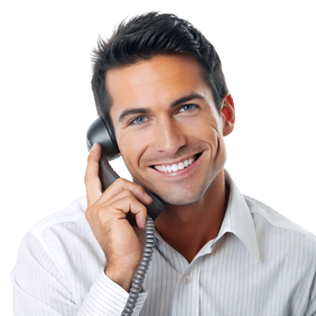 Smiling professional talking on the phone, representing customer service, communication, and business interaction concepts png