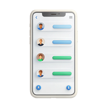 Minimalistic 3D icon representing a chat application with interactive elements on a mobile phone, suitable for technology and UI design concepts png