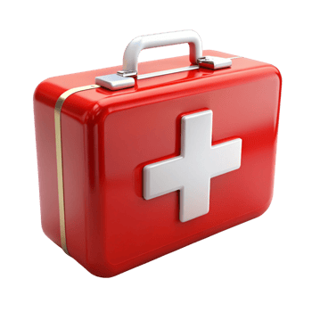 3D rendered red first aid box with white cross symbol, representing healthcare and emergency response png