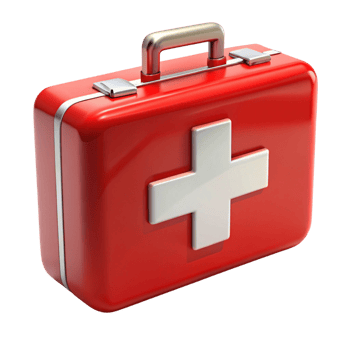Bright red emergency first aid kit box with cross symbol, perfect for health and safety preparedness png