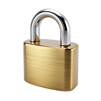 Metallic lock with gold finish, isolated on white, symbolizing secure access and protection png