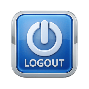 Blue logout button with power symbol, isolated on white background, representing exit and logout functionality png