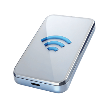 3D illustration of portable Wi Fi hotspot device, wireless network symbol on minimalist Transparent Background png