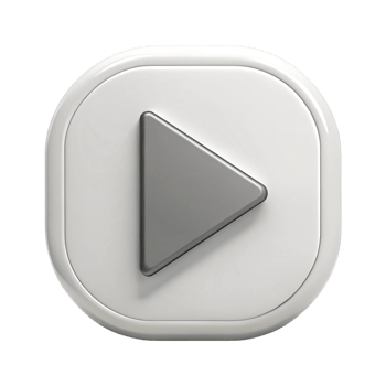 3D play button symbol icon with a metallic finish and triangular play sign, isolated on a plain white background png