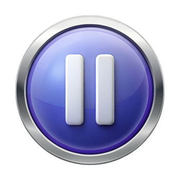 3D rendered pause icon button with silver rim on a plain white background for multimedia applications png