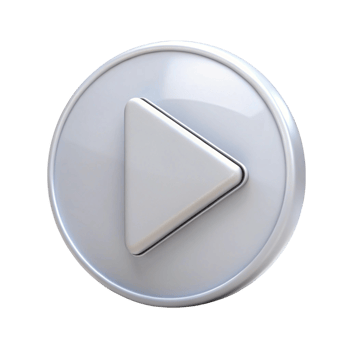 Minimalist round play button icon with a gray triangle symbol in a white background and metallic frame png