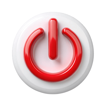 Simple red power button icon for digital and electrical device control on a white background png