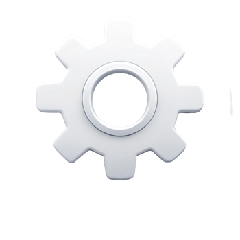 3D settings gear icon in minimalist white design, isolated on a Transparent Background, representing system and app configuration png