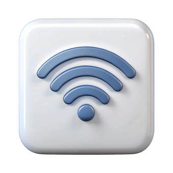 3D wireless signal strength icon in blue and white, isolated on Transparent Background, symbolizing Wi Fi connectivity png