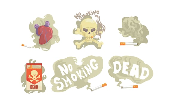 Dangers of Smoking Cigarette Illustrated Set vector