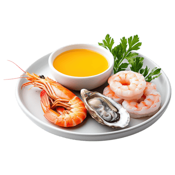 Free Isolated on Transparent Background, Fresh seafood platter featuring shrimp, oysters, and dipping sauce, perfect for food and beverage lovers png