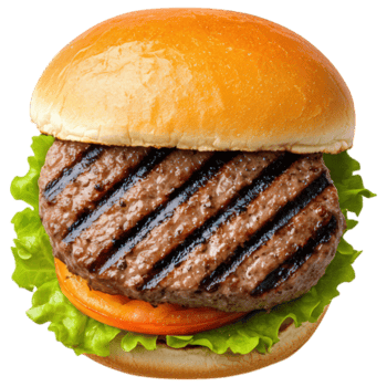 Free Isolated on Transparent Background, Delicious burger with grilled patty, fresh lettuce, and tomato, perfect for food and beverage. png