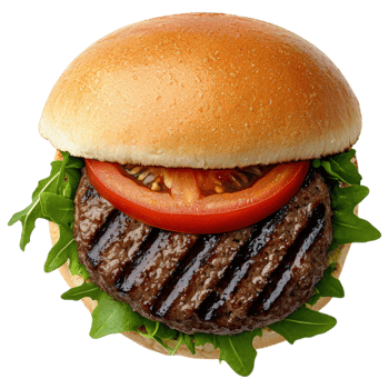 Free Isolated on Transparent Background, Delicious burger with fresh ingredients, featuring juicy patty, lettuce, tomato, and soft bun png