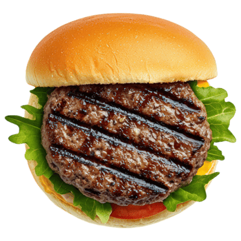 Free Isolated on Transparent Background, Delicious burger with grilled patty, lettuce, and tomato, perfect for food and beverage lovers. png