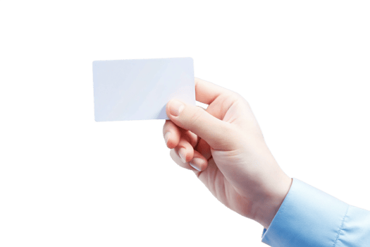 A hand holding a blank white card business card mockup isolated on black background png