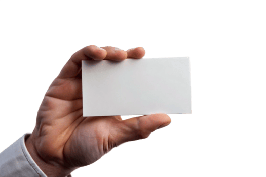 A 3d Hand Holding a Blank White Business Card Against a Black Background png