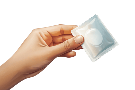 A hand gently holds a condom in its individual package, ready for use, promoting safe sex practices and sexual health png