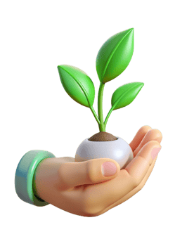 A Render of a Hand Gently Holding a Small Potted Plant with Lush Green Leaves png