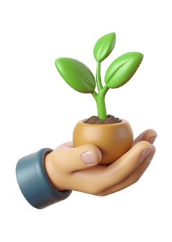 A nurturing hand gently cradles a small potted plant with vibrant green leaves, symbolizing growth, care, and environmental responsibility png