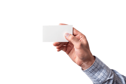 Man's Hand Holding a Blank White Business Card Against a Black Background png