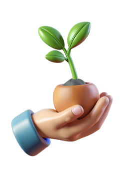 A 3D Render of a Hand Gently Holding a Small Potted Plant png