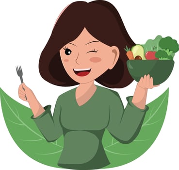 Healthy Eating and Sustainable Living a Woman Enjoying a Fresh Vegetable Salad vector