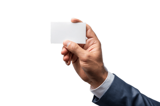 A man in a suit holding a blank white business card, showcasing a clean and modern presentation for marketing or corporate communication png