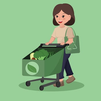 Sustainable Grocery Shopping a Woman Choosing Eco-Friendly and Organic Food Products vector