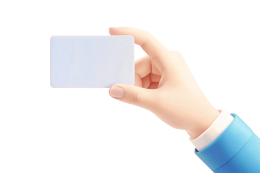 A hand in a light blue business suit holding a blank white card png