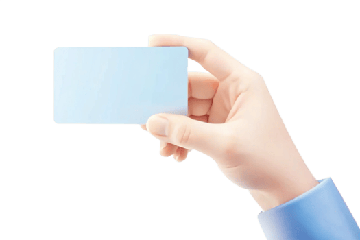 A hand holding a blank light blue card business presentation mockup png
