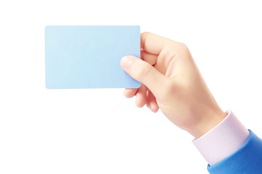 A hand holding a blank light blue card business card mockup png