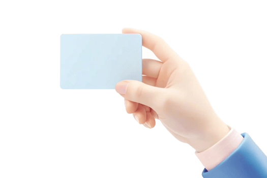 A hand holding a blank light blue card business card presentation mockup png
