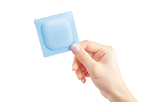 A Woman's Hand Gently Holding a Light Blue Square Packet png