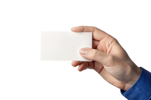 A hand holding blank white business card against a black background png