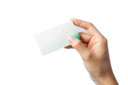 A hand holding a blank white card with a teal edge, showcasing a clean and simple design for various uses png