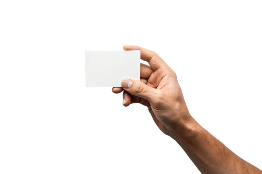 A hand holding a blank white card against a black background business card mockup png