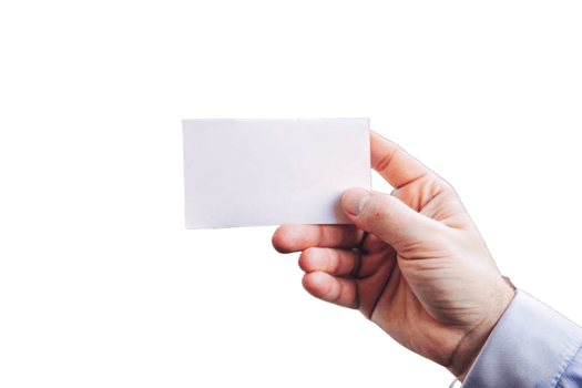 A hand holding a blank white card against a black background a closeup image showing details png
