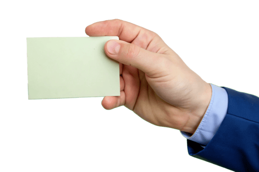 A man in a blue suit holds a blank light green sticky note png