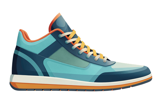 Stylish Teal and Navy Blue Sneaker with Orange Accents and White Laces png