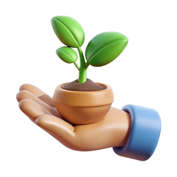 A 3D Render of a Hand Gently Holding a Small Potted Plant with Lush Green Leaves png