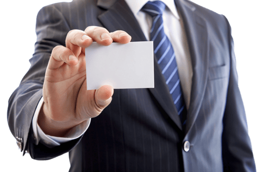 Businessman in Suit Presenting Blank Business Card Closeup png