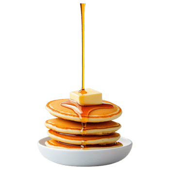 Free Isolated on Transparent Background, Delicious pancakes stacked high, topped with butter and drizzled with syrup, perfect for breakfast, food png
