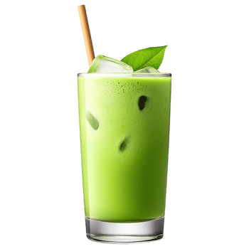 Free Isolated on Transparent Background, Refreshing green beverage with ice, perfect for hot days, featuring straw and leaf garnish. Enjoy this png