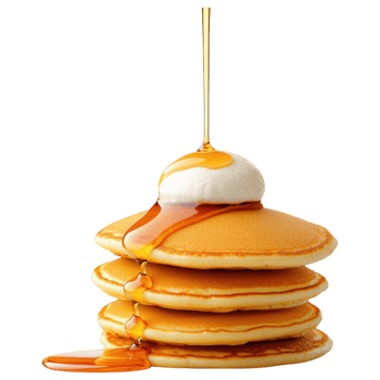 Free Isolated on Transparent Background, Delicious pancakes stacked high, topped with creamy ice cream and drizzled with syrup, perfect for png