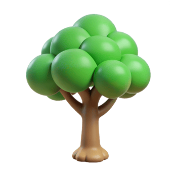 A charming cartoon tree with a playful design and vibrant green leaves png