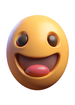 A 3D Render of a Happy Smiling Yellow Emoticon with Big Eyes and Tongue Sticking Out png