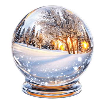 Magical snow globe a snowy winter scene a glowing warm light png