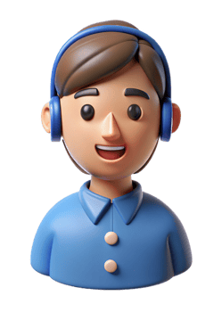 Smiling 3D Cartoon Character Wearing Blue Headphones and Shirt png